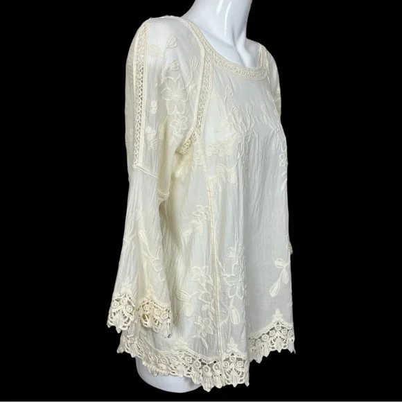Soft Surroundings Romantic Lace Ivory Floral Embroidered Blouse Medium - Picture 5 of 13